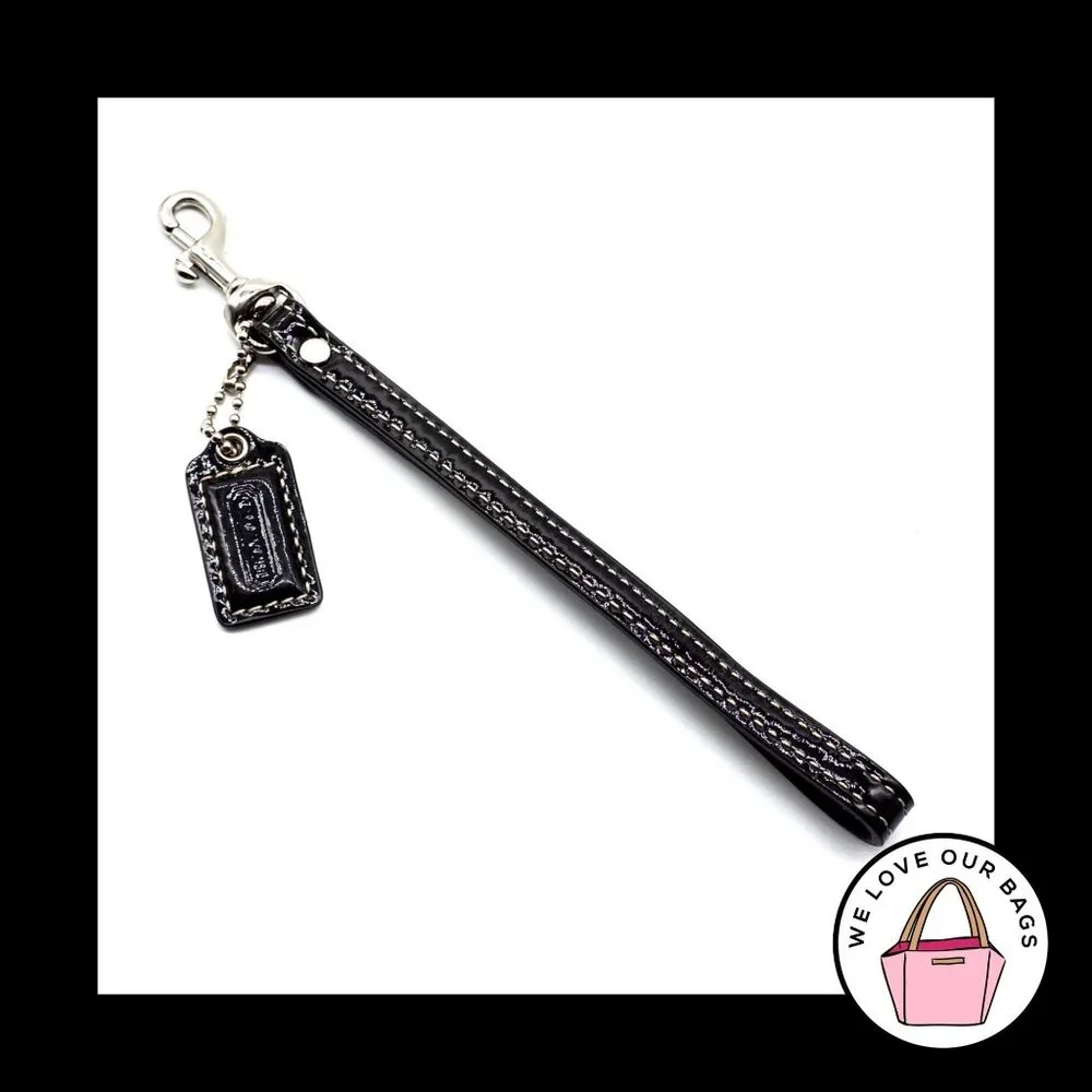 NEW COACH Black Patent Leather Nickel Strap & Hang Tag Wristlet Wallet Clutch